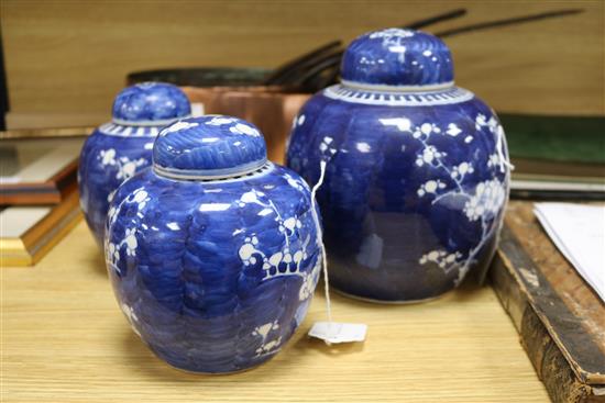 A Chinese ginger jar and cover and a similar matching pair (3)